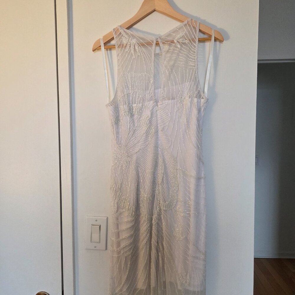Illusion Neck, Fringe Bridal Short Dress - Picture 3 of 4